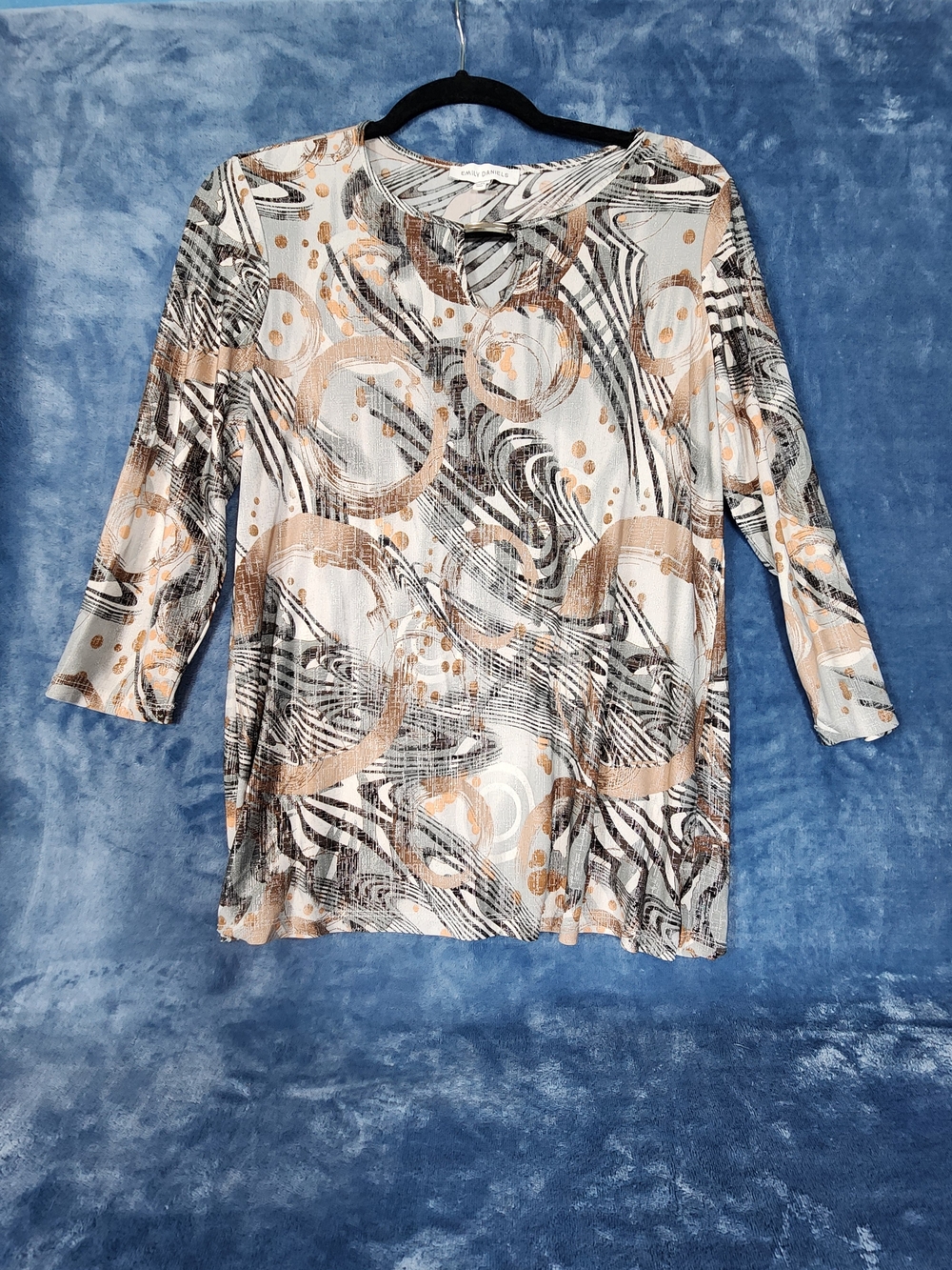 Abstract Swirl Long-Sleeve Tee - Cream, Brown & Black